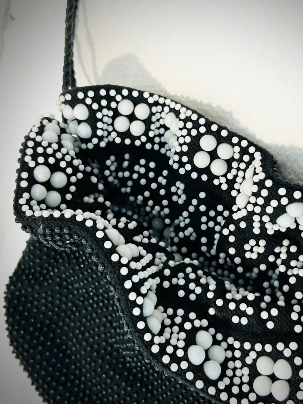 Vintage Beaded Candy Dot Reversible Drawstring Pouch Bag Purse Hippie Whimsical